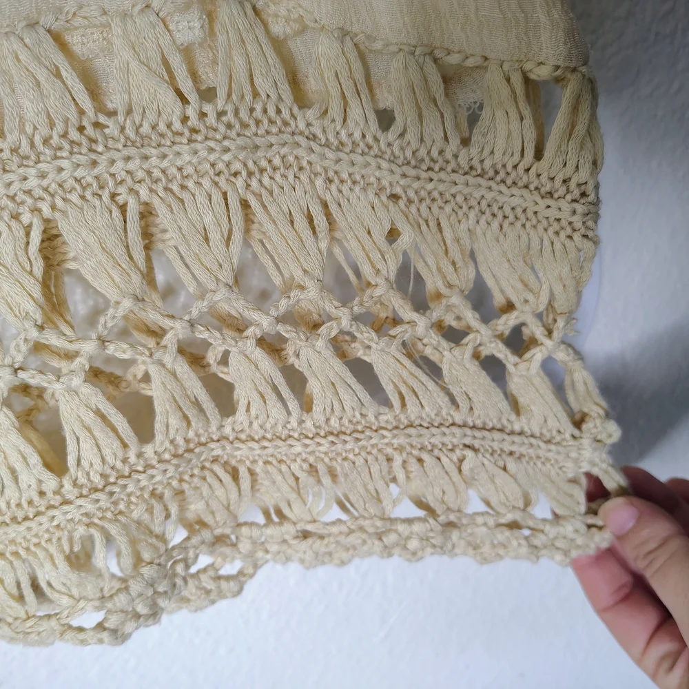Boho Beige Crochet Mesh Midi Dress Cover Up S/M Solid Neutral Festival Beach - Picture 14 of 15